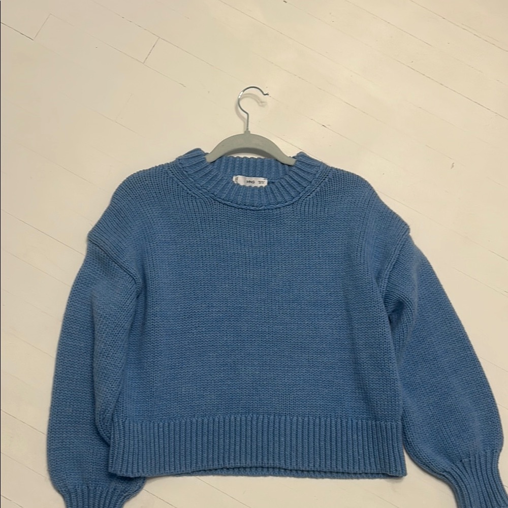 Mango Blue Crew Neck Sweater Classic Knit Design